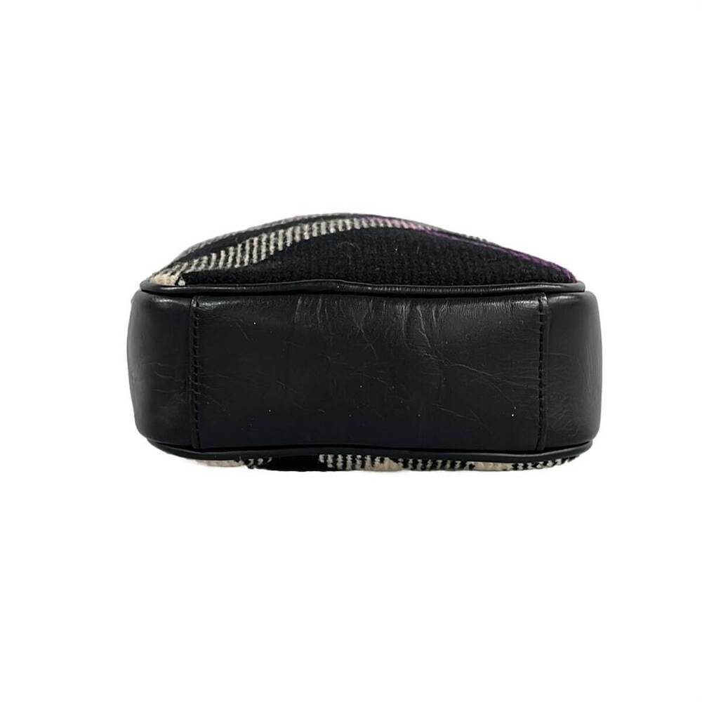 BURBERRY Shoulder Bag Check Black White Purple Wool Leather - Picture 5 of 7